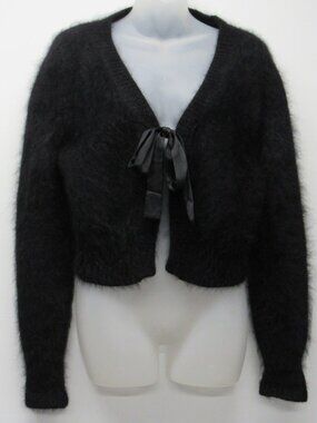 Vtg Y2K Banana Republic Black Angora Rabbit Hair Blend Tie Cardigan Sweater sz L